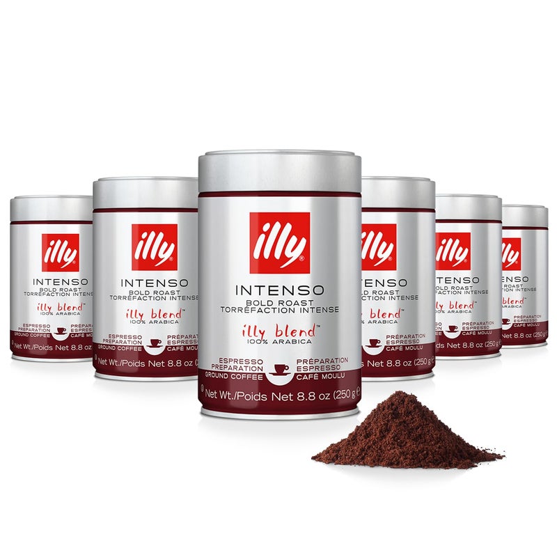 illy Ground Coffee Espresso - 100% Arabica Coffee Ground â€“ Intenso Dark Roast â€“ Warm Notes of Cocoa & Dried Fruit - Rich Aromatic Profile - Precise Roast - No Preservatives â€“ 8.8 Ounce, 6 Pack - Image 1